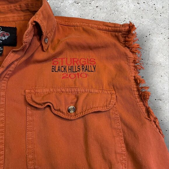 Sturgis 2010 Bike Week Sleeveless Button Shirt Size Large Eagle Graphic Orange - Picture 4 of 10